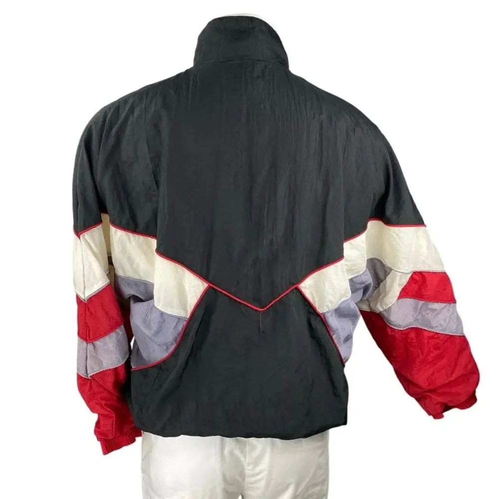 Solare Sporta Men's Black Multicolor Ful Zip Long Sleeve Windbreaker Jacket Sz M